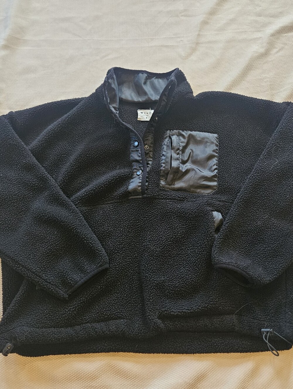 Anthropologie Wilo the Label Cosy Black Sherpa Deep Pile Fleece Pullover Snap XS